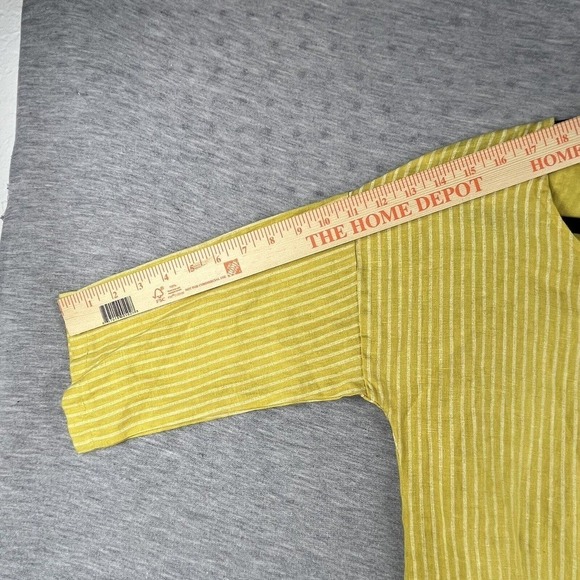 Lungo L'arno 100% Linen Yellow Striped 3/4 Sleeve Lagenlook Blouse Tunic Small - Picture 11 of 11